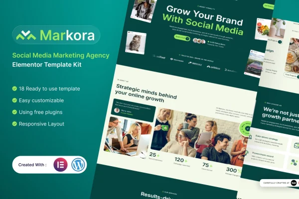 Markora social media marketing agency Elementor template kit preview