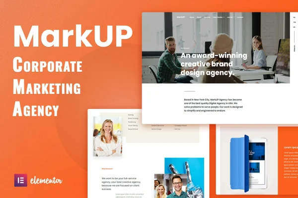 MarkUP corporate and marketing agency Elementor template kit preview