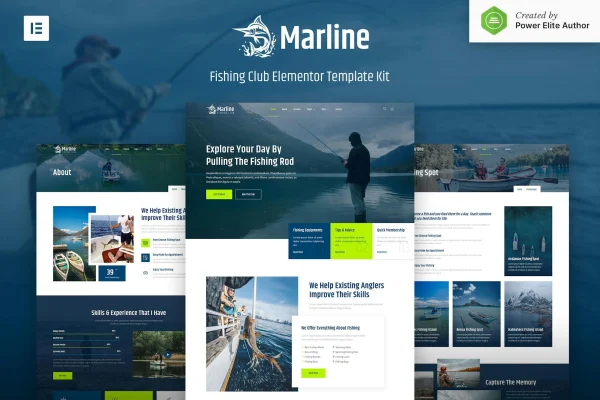 Marline fishing and hunting club Elementor template kit preview