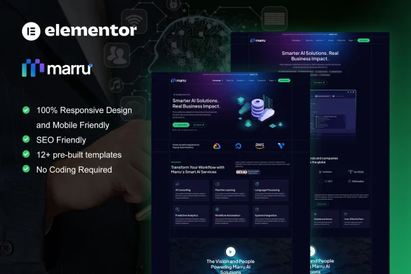 Marru SaaS and AI services Elementor Pro template kit preview