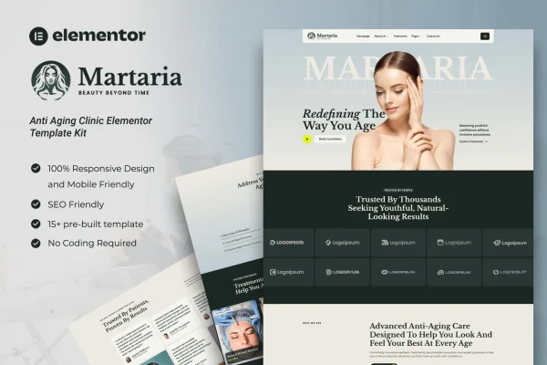 Martaria anti-aging clinic Elementor template kit preview