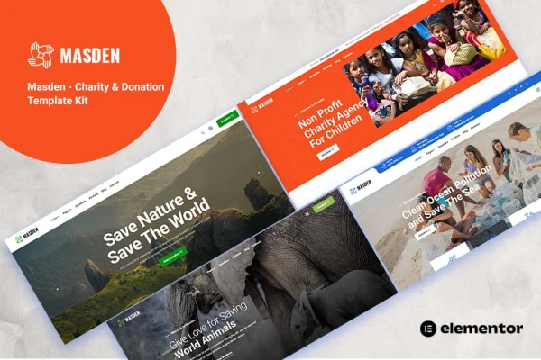Masden charity and donation Elementor template kit cover image