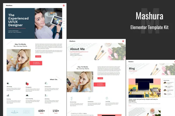 Mashura portfolio Elementor template kit cover image