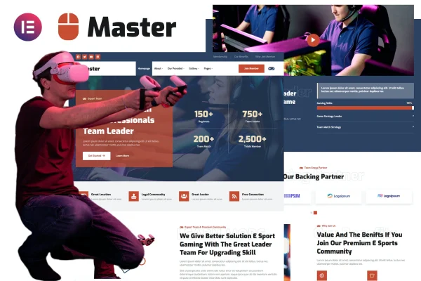 Master esport team and gaming community Elementor template kit preview