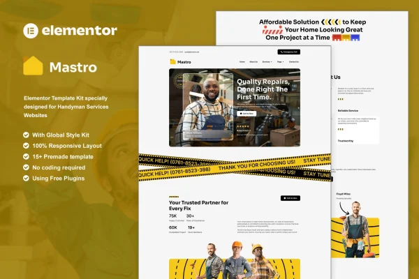Mastro handyman services Elementor template kit cover image