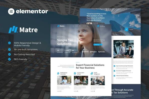 Matre accounting and tax services Elementor template kit preview