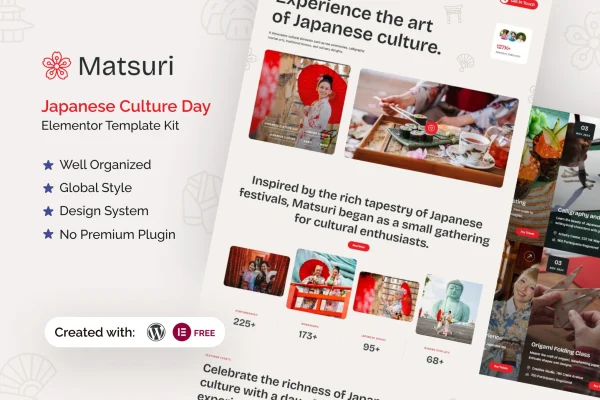 Matsuri Japanese Culture Day Elementor template kit preview