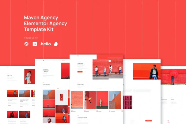 Maven business agency Elementor template kit cover showing page layouts
