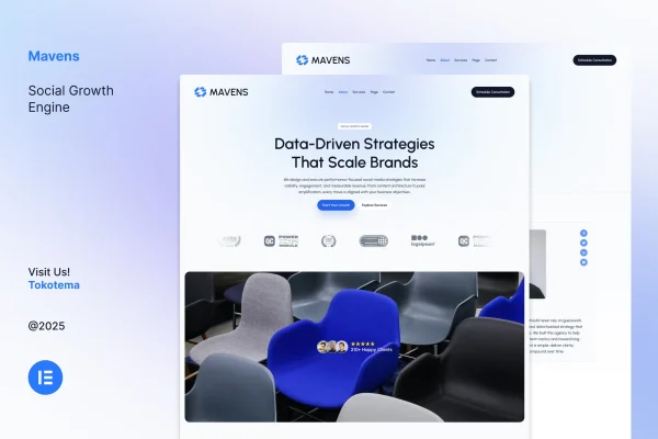 Mavens social media growth Elementor template kit cover image