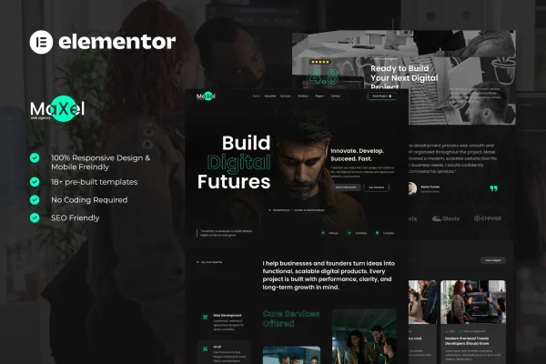 MaXel web development and portfolio Elementor template kit preview