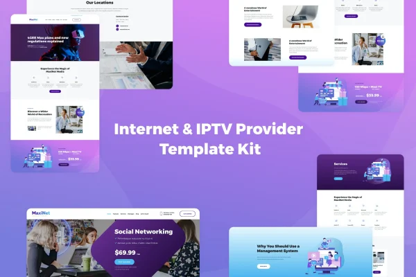 MaxiNet Internet and IPTV provider Elementor template kit preview