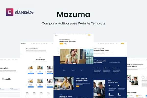Mazuma business Elementor template kit cover with page layout previews