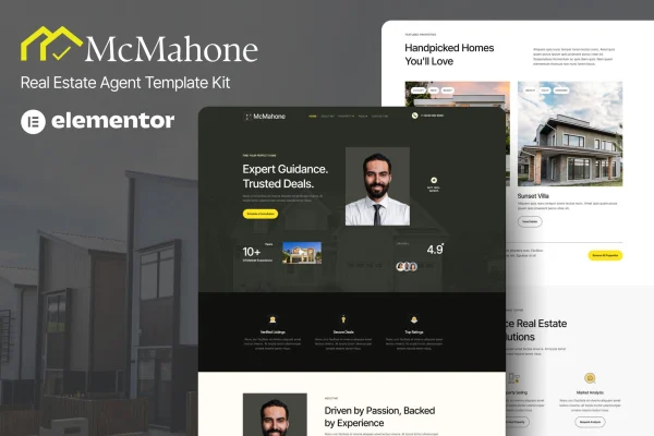 McMahone real estate agent Elementor template kit preview