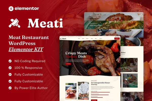 Meati meat restaurant Elementor template kit cover image