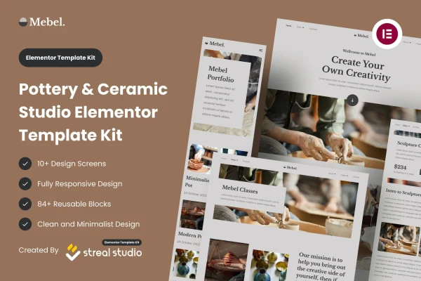 Mebel pottery and ceramic studio Elementor template kit preview
