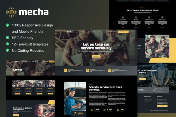 Mecha car repair and auto service Elementor template kit preview