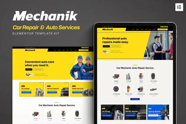 Mechanik car repair and auto services Elementor template kit preview