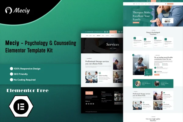 Meciy psychology and counseling Elementor template kit preview