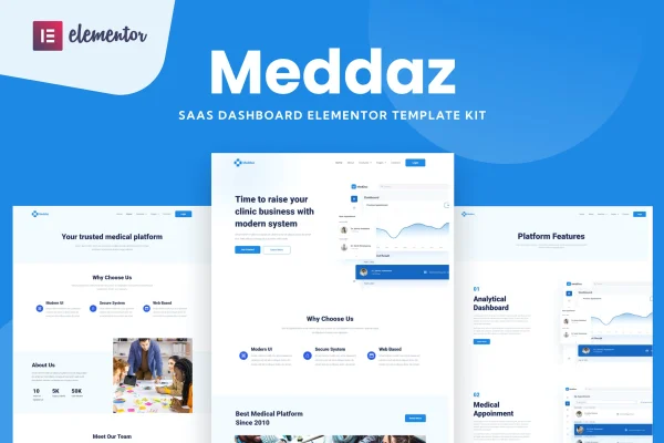 Meddaz SaaS medical Elementor template kit preview