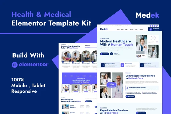 Medek health and medical Elementor template kit preview