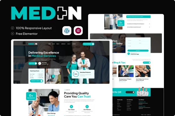 Meden health and medical Elementor template kit preview