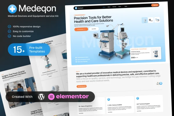 Medeqon medical devices and equipment service Elementor template kit preview