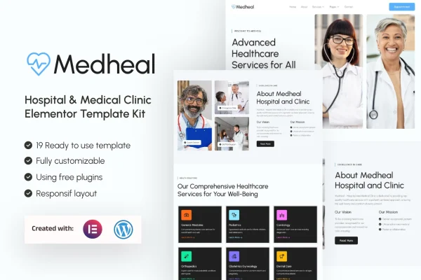 Medheal hospital and medical clinic Elementor template kit preview