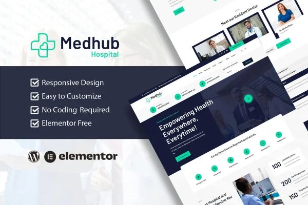 MedHub hospital and medical Elementor template kit preview