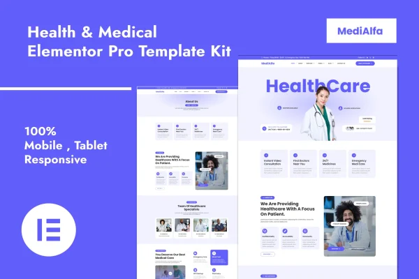 MediAlfa health and medical Elementor Pro template kit preview