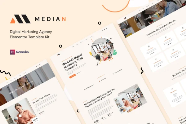 Median digital marketing agency Elementor template kit cover image