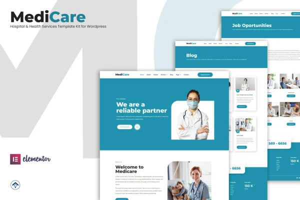 MediCare hospital and health service Elementor template kit preview