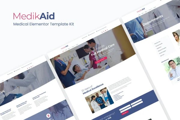MedikAid medical healthcare Elementor template kit page previews