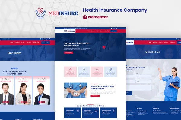 MedInsure health insurance Elementor Pro template kit preview