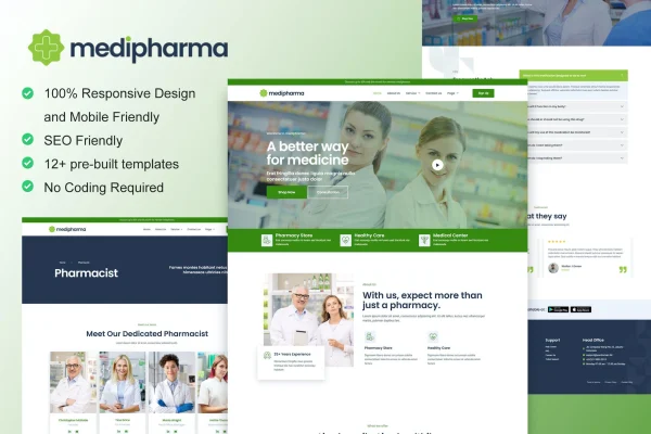 MediPharma pharmacy and medical Elementor template kit preview