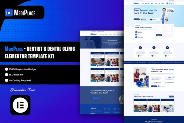 MediPlace dentist and dental clinic Elementor template kit preview
