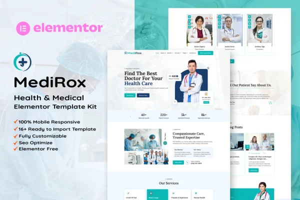 MediRox health and medical Elementor template kit cover image