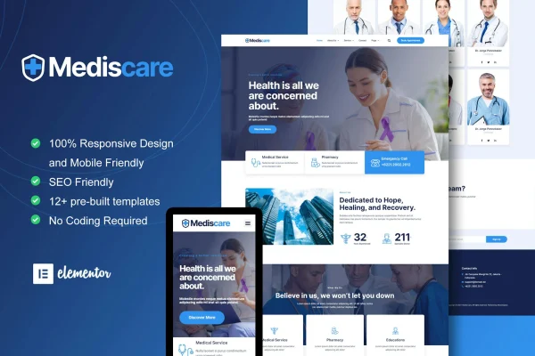 MedisCare medical service Elementor template kit preview