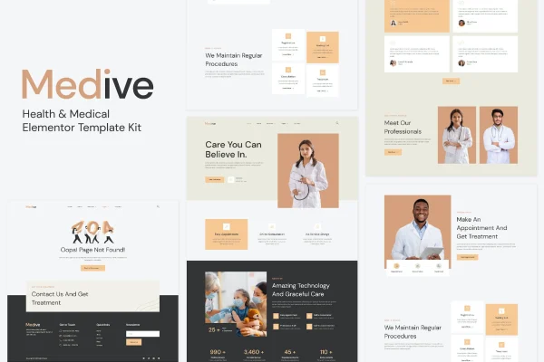 Medive health and medical Elementor template kit preview