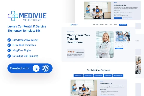 Medivue healthcare and medical Elementor template kit preview