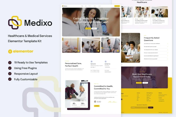 Medixo healthcare and medical services Elementor template kit preview