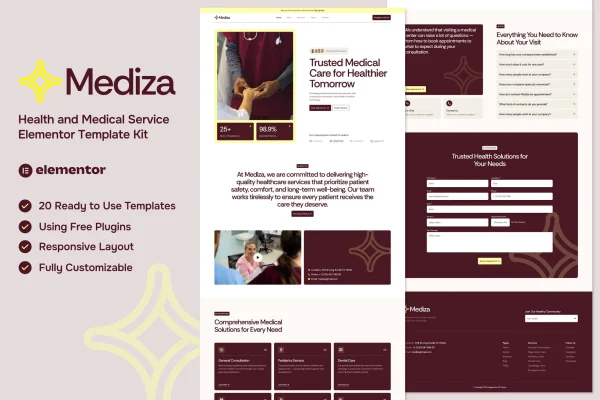 Mediza medical and healthcare Elementor template kit preview