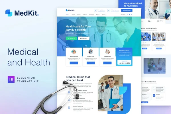 MedKit health and medical Elementor template kit cover image