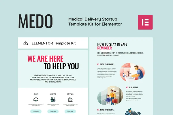 MEDO medical delivery startup Elementor template kit cover image