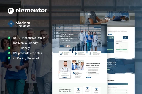 Medora medical clinic Elementor template kit preview