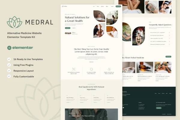 Medral alternative medicine Elementor template kit page previews