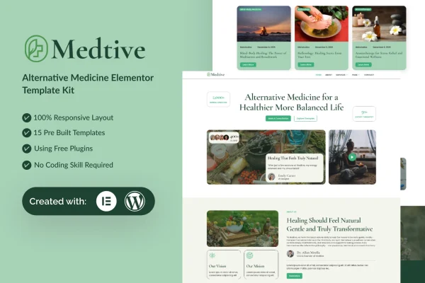 Medtive alternative medicine Elementor template kit preview
