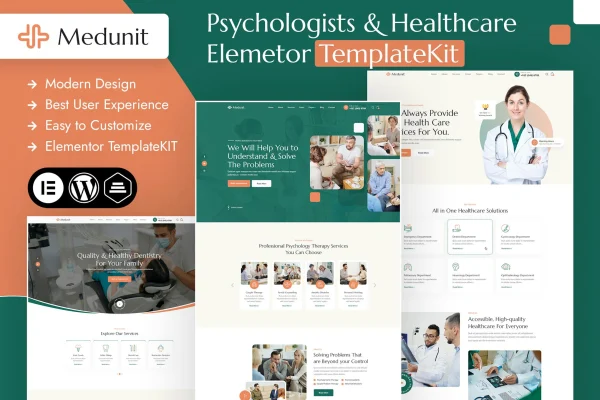 Medunit psychologists and health care Elementor template kit preview