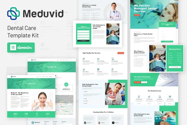 Meduvid medical and dental clinic Elementor template kit preview
