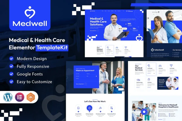 Medwell medical and health care Elementor template kit cover