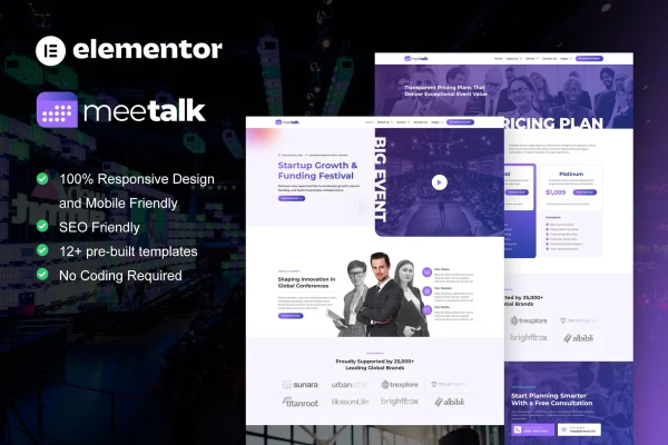Meetalk event and conference Elementor Pro template kit preview